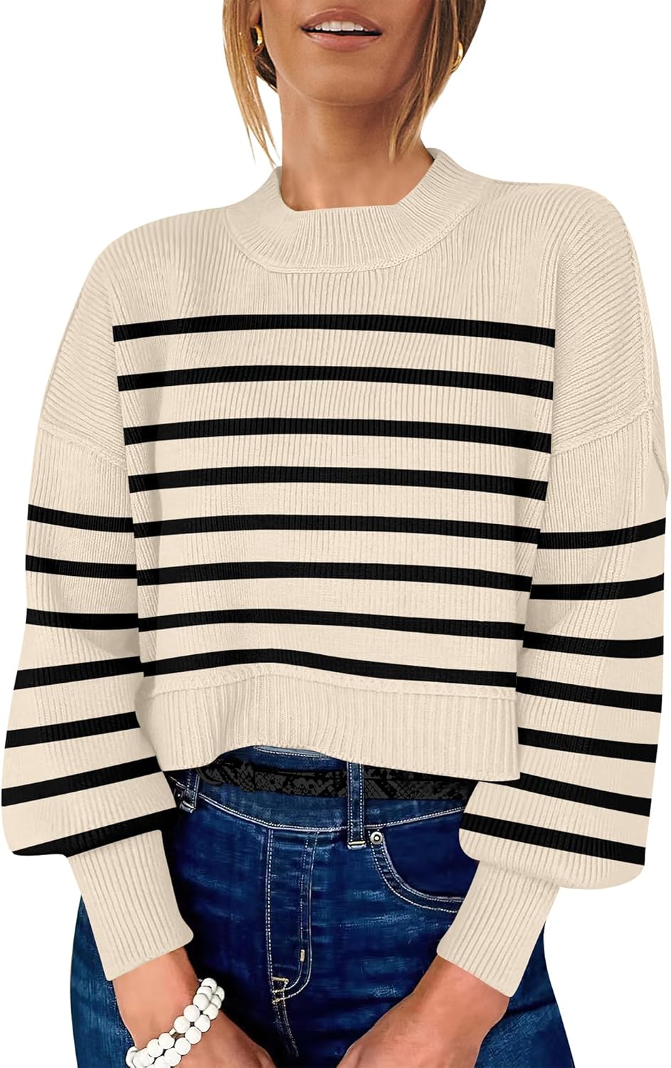 Womens Cropped Sweaters Oversized Crewneck for Fall Fashion