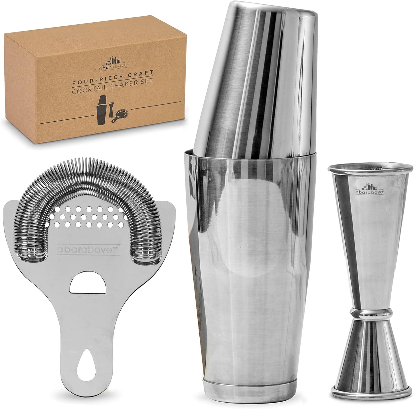 A Bar Above 4-Piece Cocktail Shaker Set for Home Bar Enthusiasts