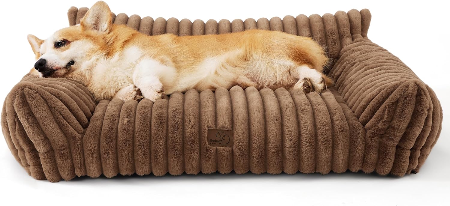 Bedsure Cute Dog Couch for Pets - Fluffy Sofa with Support