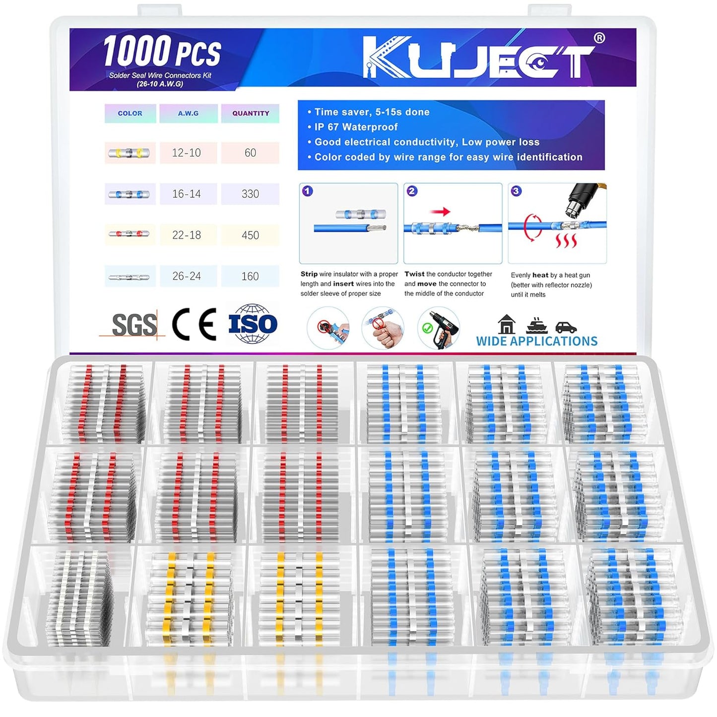 Kuject Heat Shrink Solder Seal Wire Connectors Kit 1000PCS