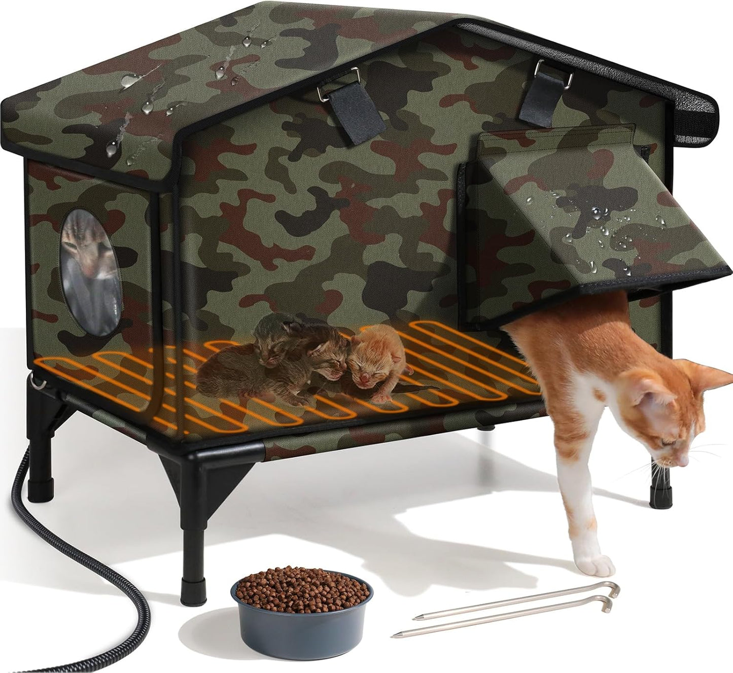 Insulated Outdoor Cat Shelter with Weatherproof Awning - Akentio