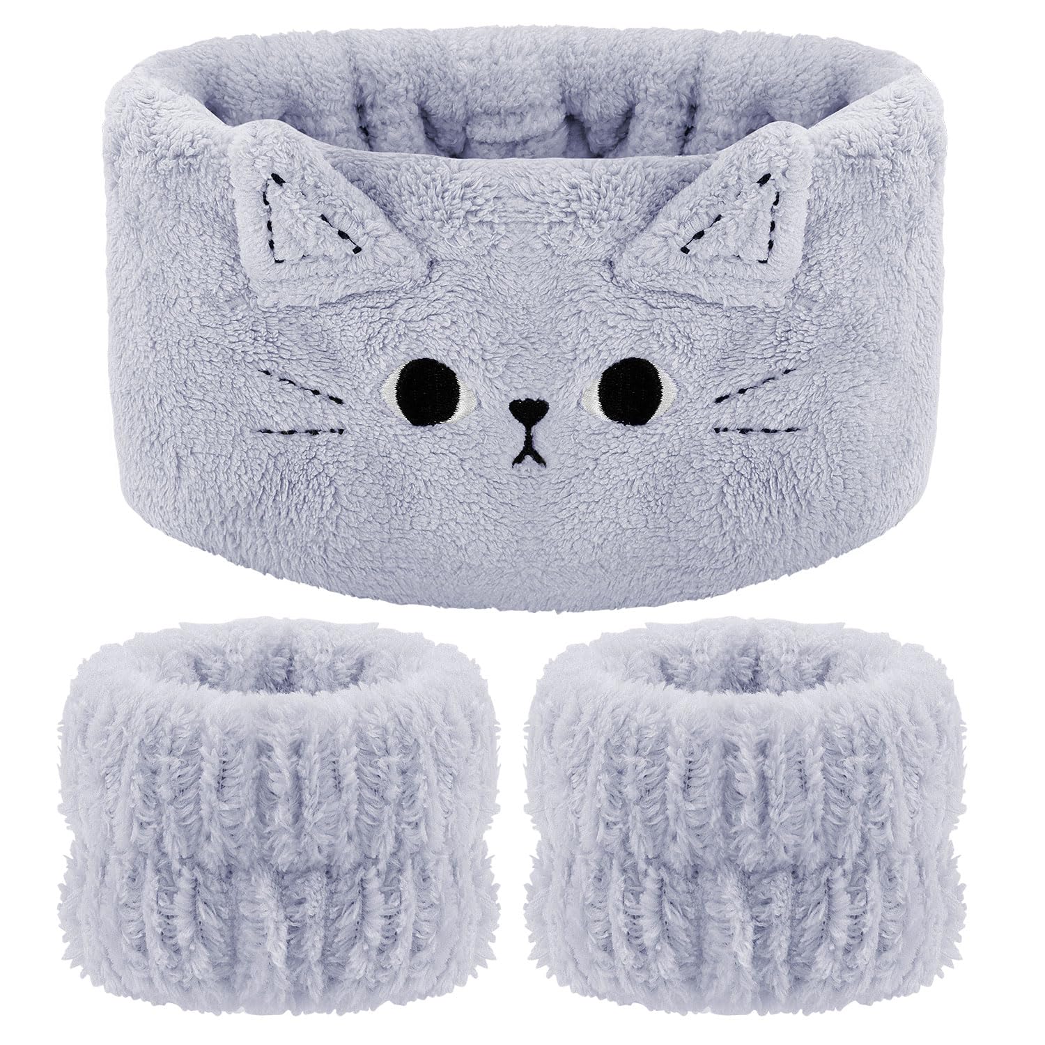 Cute Cat Ears Spa Headband - Elastic Face Wash Hair Band for Women - Trendy Grey Design