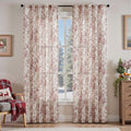 Floral Linen Blend Curtain 90 in Panels - Light Filtering Peony Drapes