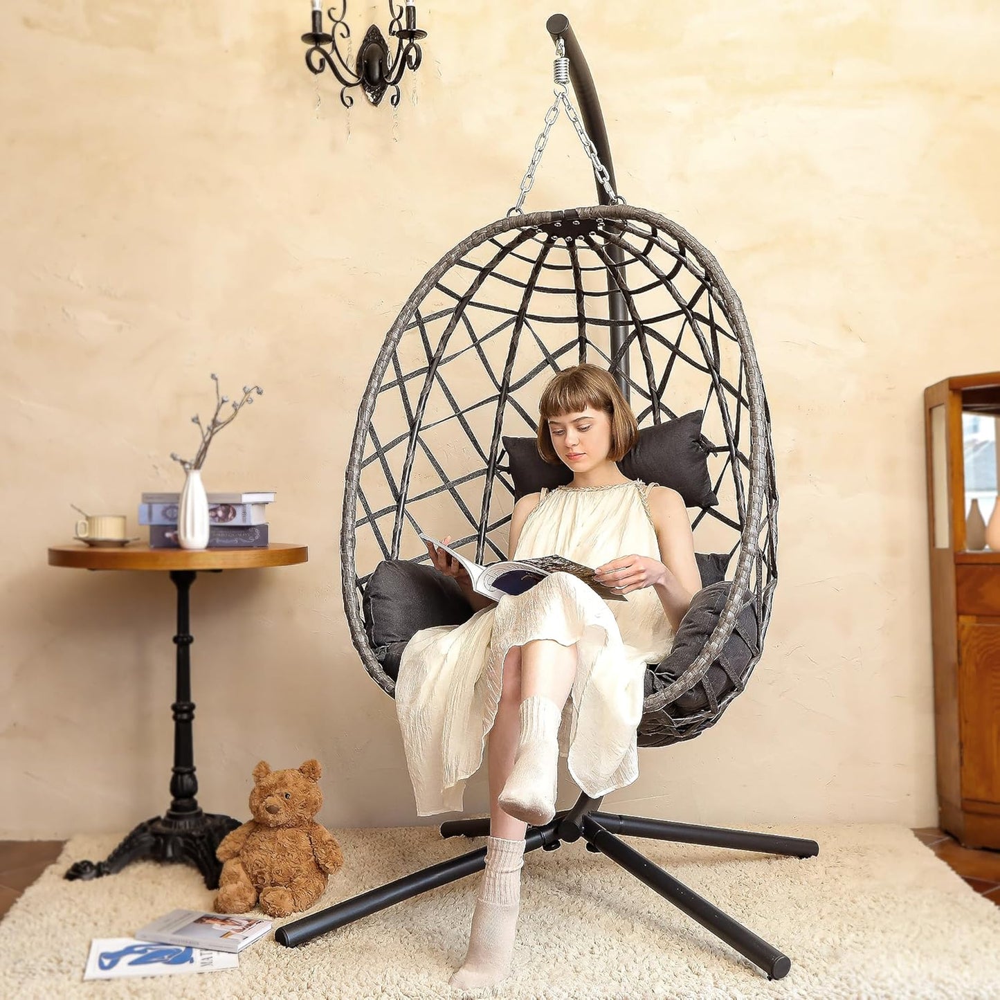 SWITTE Egg Swing Chair with Stand for Indoor and Outdoor Use