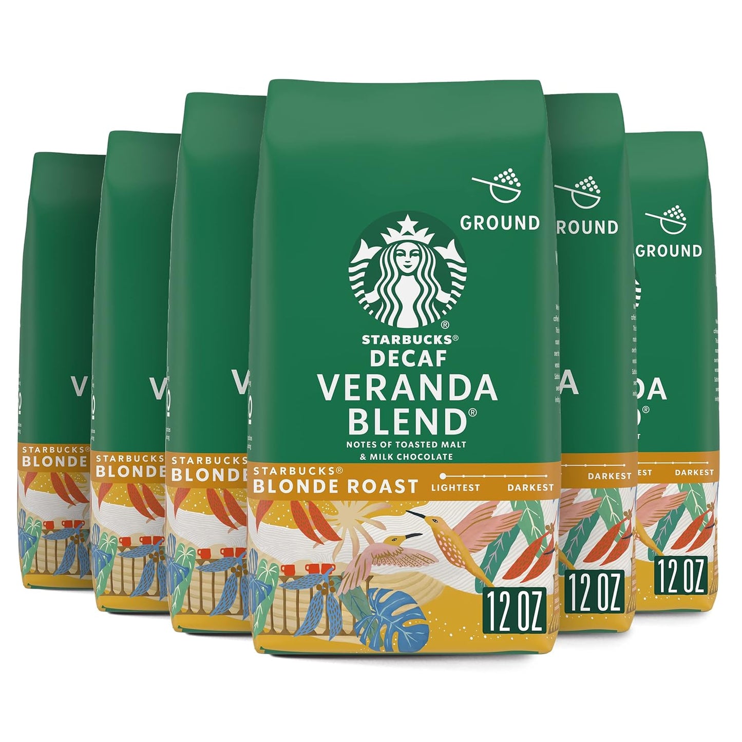 Starbucks Ground Coffee Decaf Veranda Blend 100% Arabica 6 Bags