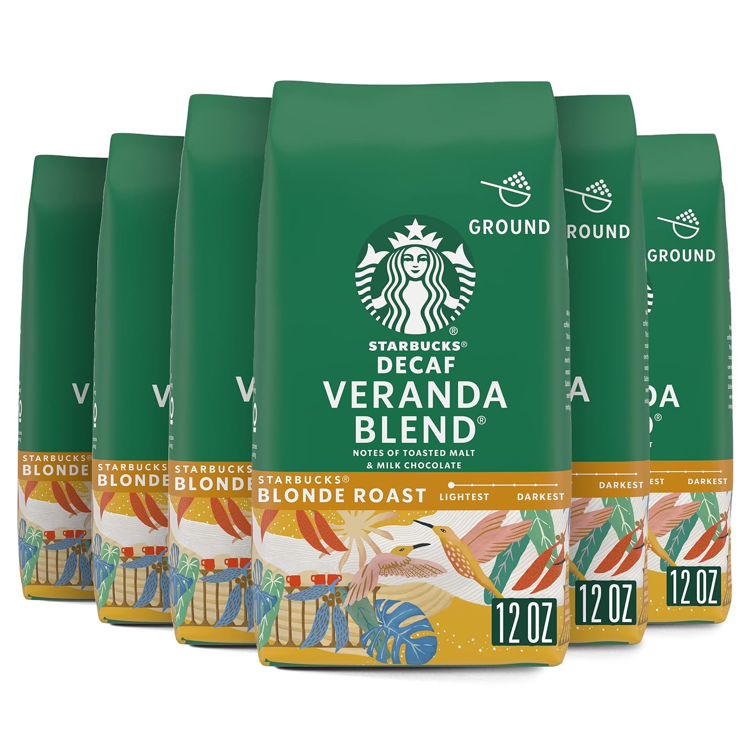 Starbucks Ground Coffee Decaf Veranda Blend 100% Arabica 6 Bags