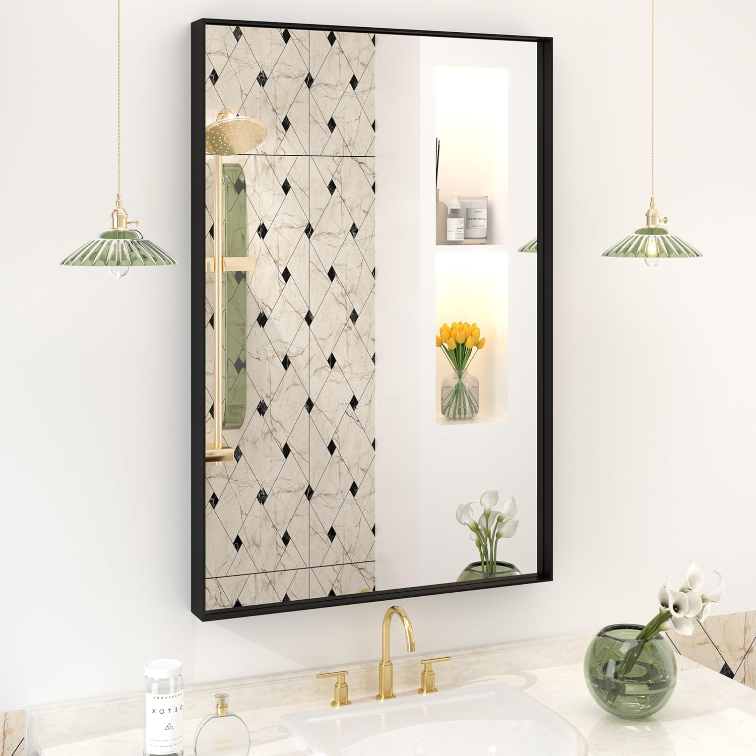 24x36 Inch Black Metal Bathroom Vanity Mirror for Wall Decor