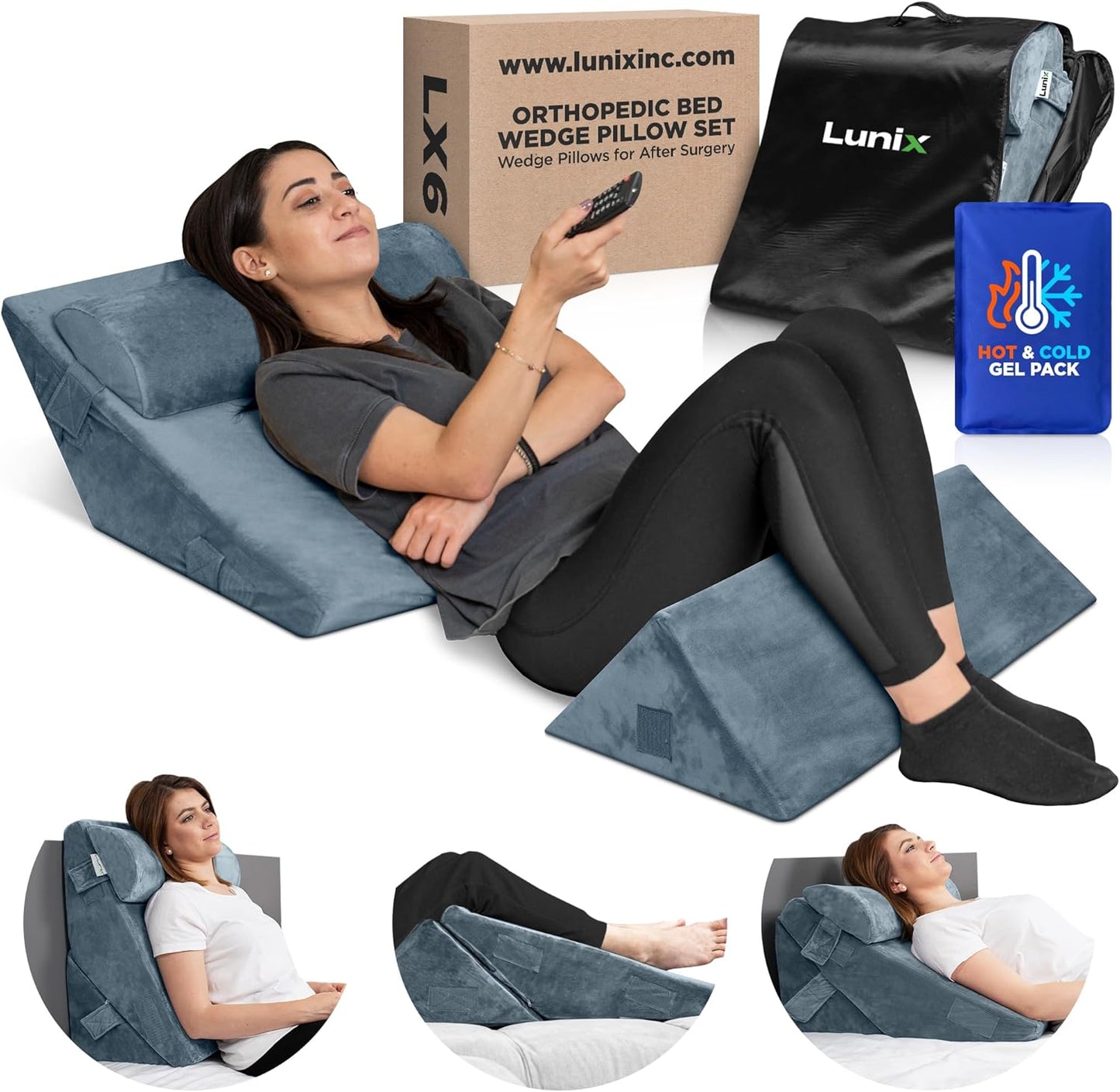 Lunix Orthopedic Bed Wedge Pillow Set for Pain Relief and Comfort