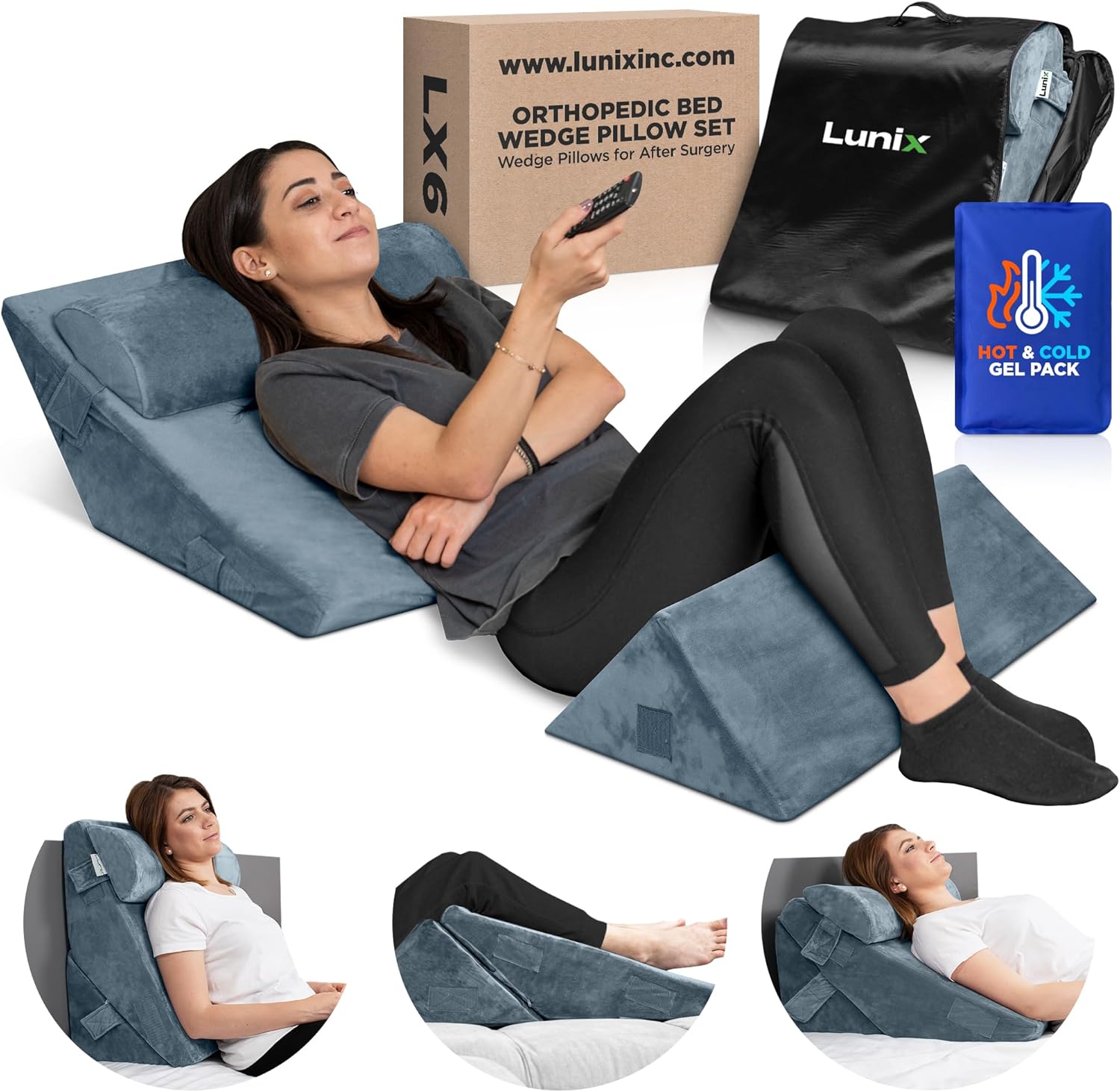 Lunix Orthopedic Bed Wedge Pillow Set for Pain Relief and Comfort