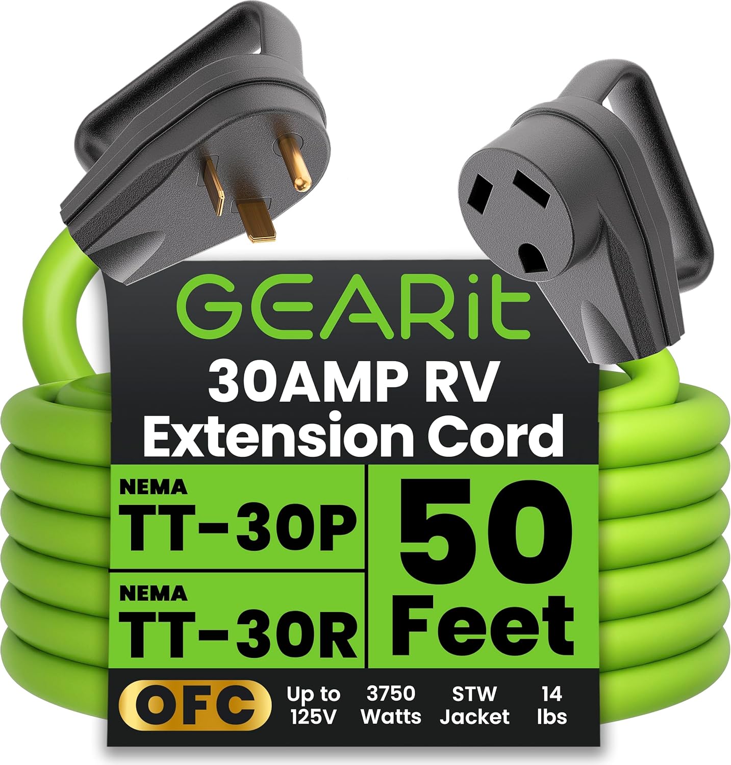 30 Amp Extension Cord for RV and Auto - 50 Feet Long