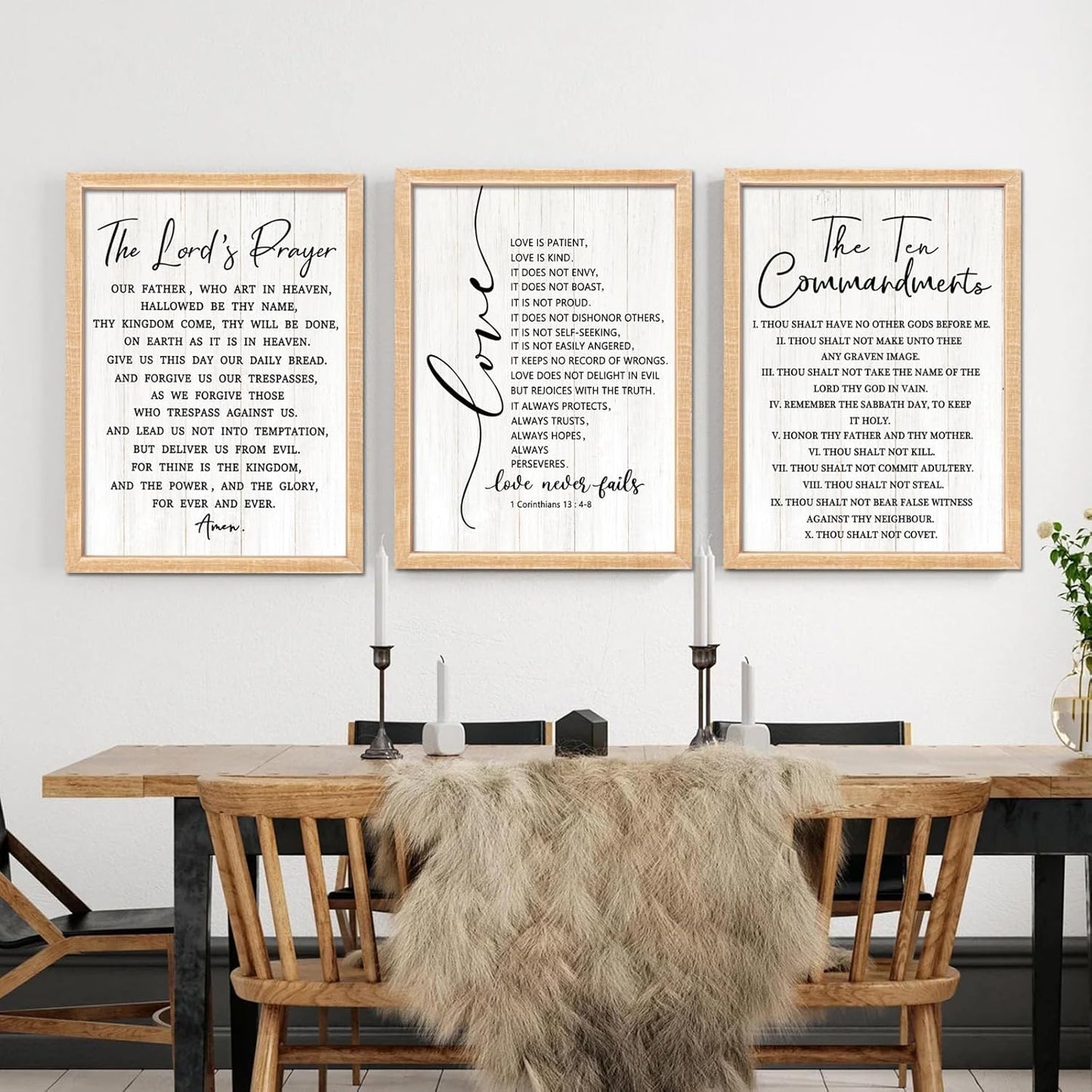 Vintage Rustic Bible Verse Framed Wall Art Set of 3 for Home