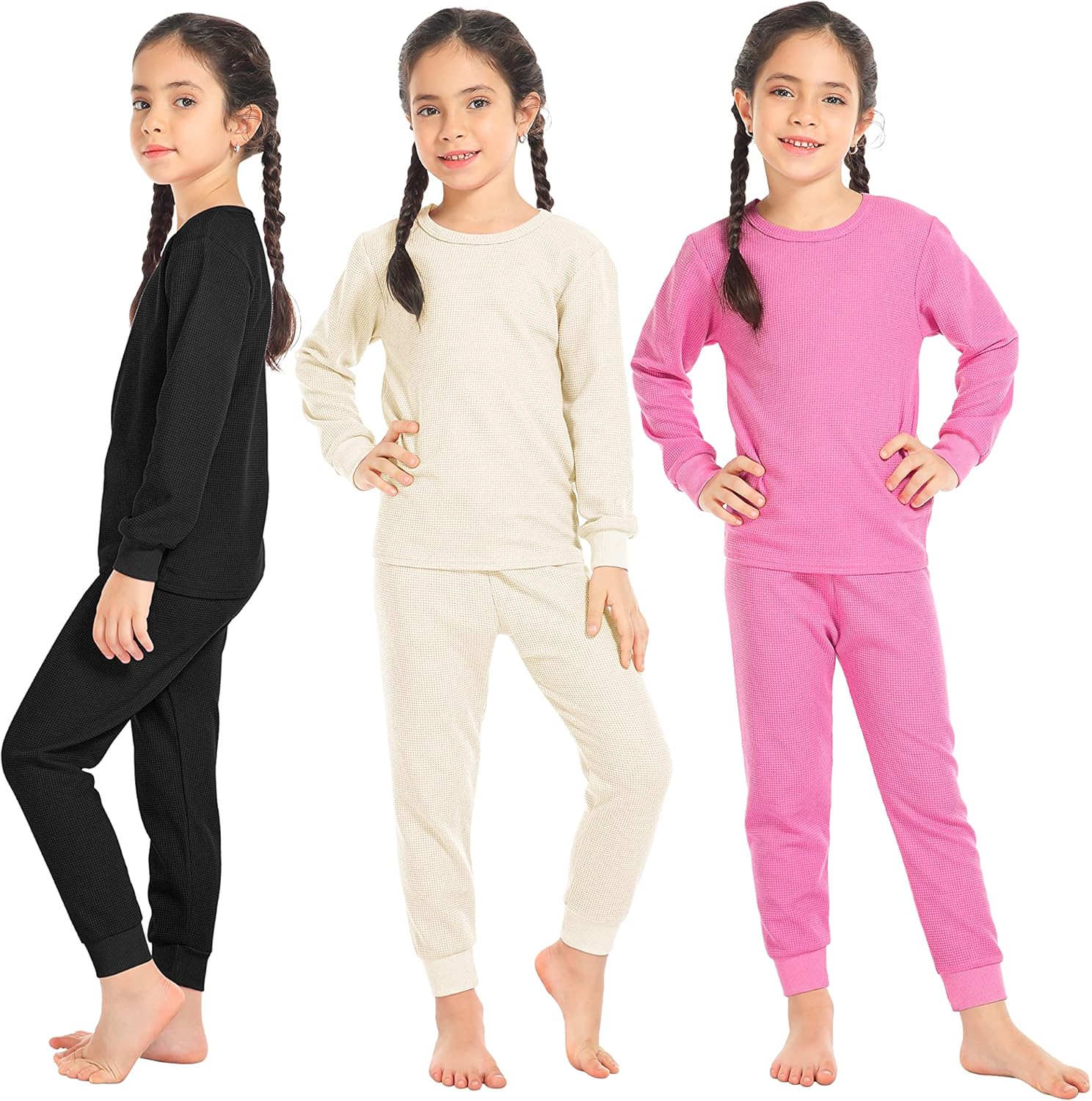 Girls Waffle Thermal Underwear Set for Winter Comfort and Warmth