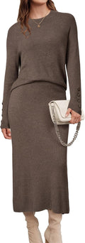 Arach&Cloz Women's Wool Blend Sweater 2 Piece Set - Warm Stylish Midi