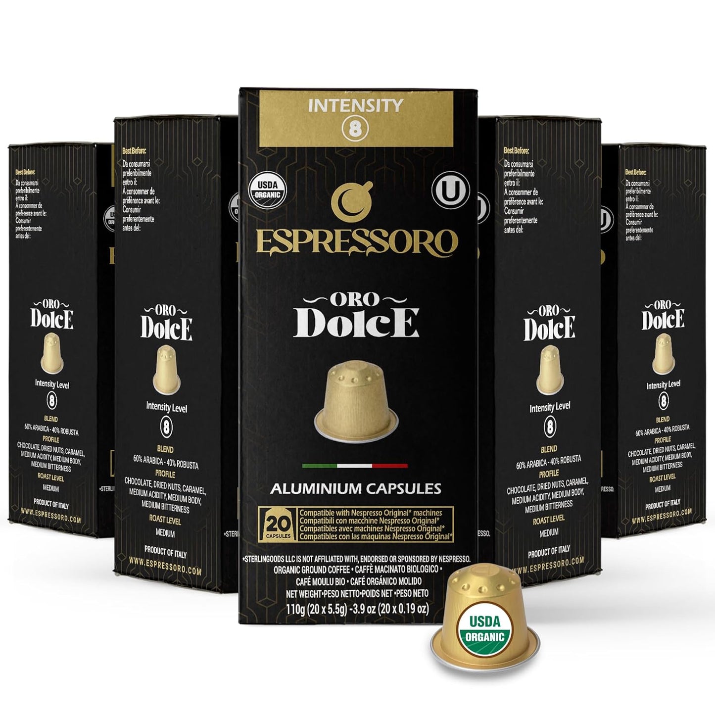 Espressoro Organic Espresso Pods for Nespresso Machines - Intensity 8
