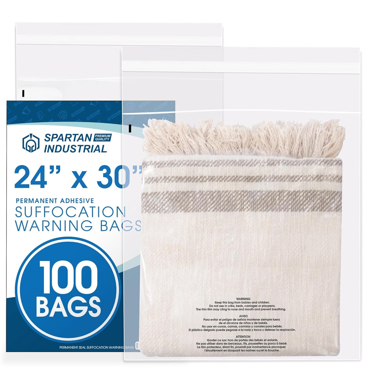 Spartan Industrial 24X30 Self-Seal Clear Poly Bags for Shipping