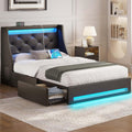 Rolanstar Twin Bed Frame with LED Lights and Built-in Charging Port