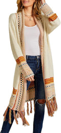 Women Boho Cardigan Sweater Long Open Front Maxi - Tassel Fringe