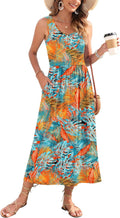 Women's Summer Maxi Dress Sleeveless Tropical Sundress - Flowy Fit