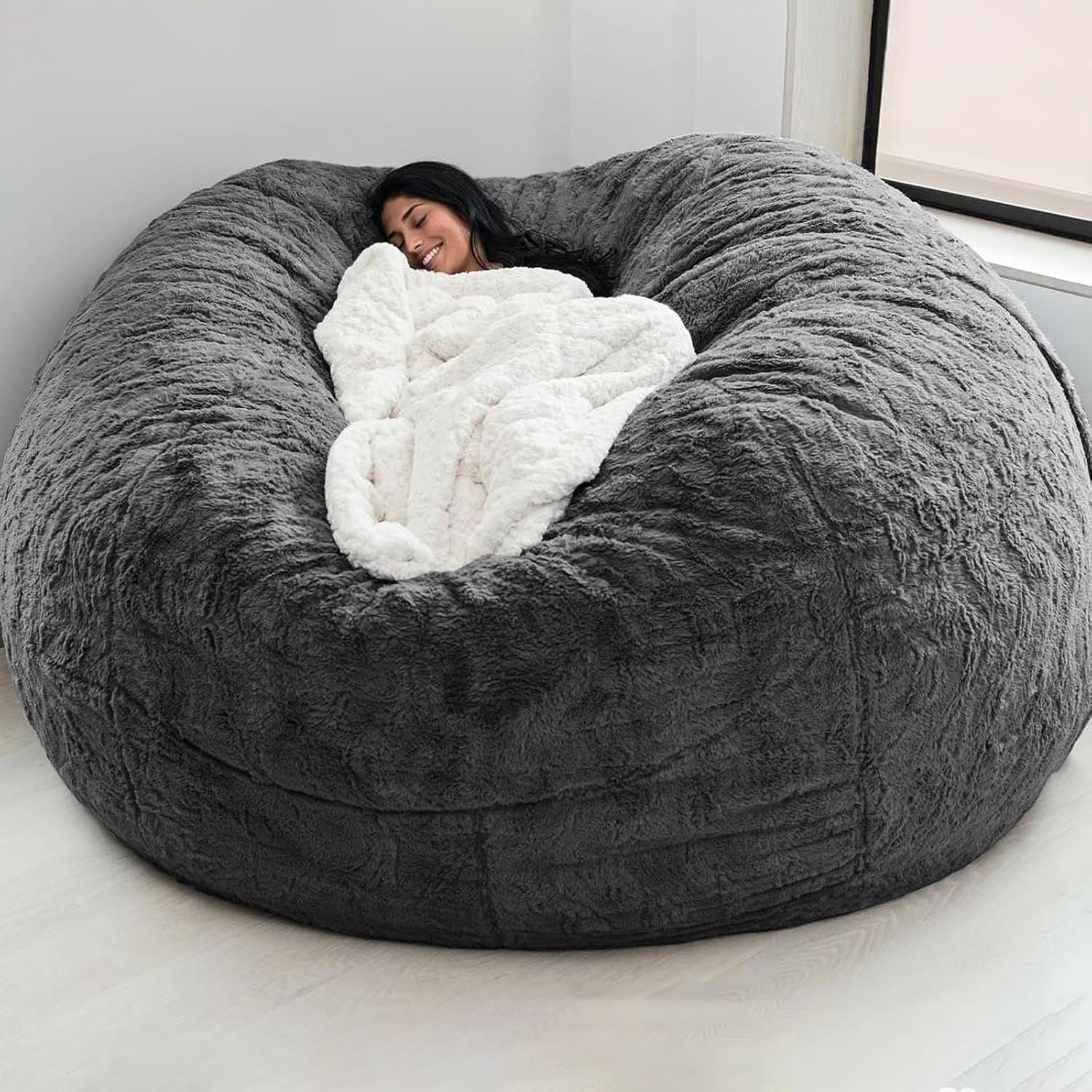 TRAVEVA Big Bean Bag Chair, Foam-Filling, Machine Washable (Dark Gray)