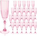 Plastic Champagne Flutes 24PCS Pink Reusable Wine Glasses - Elegant
