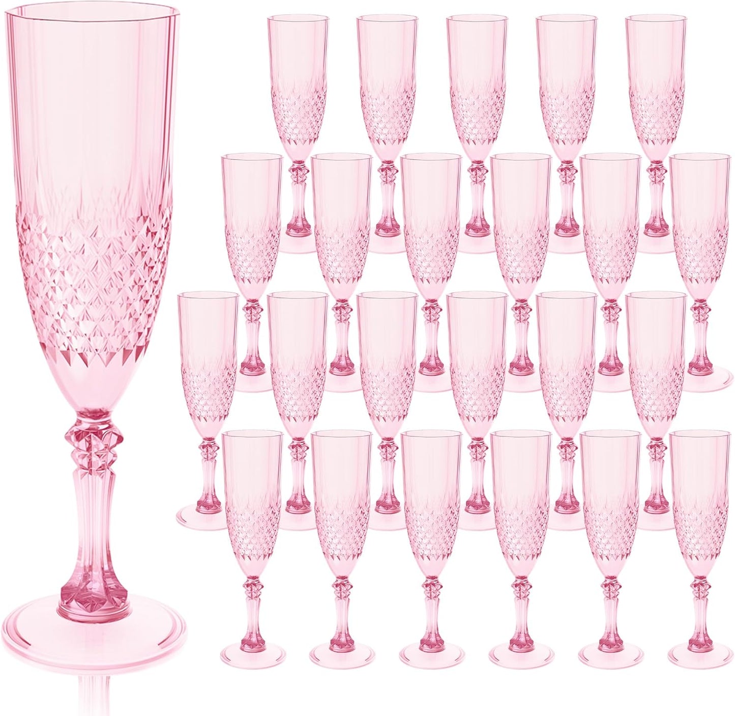 Plastic Champagne Flutes Set of 24 Pink Goblets for Events
