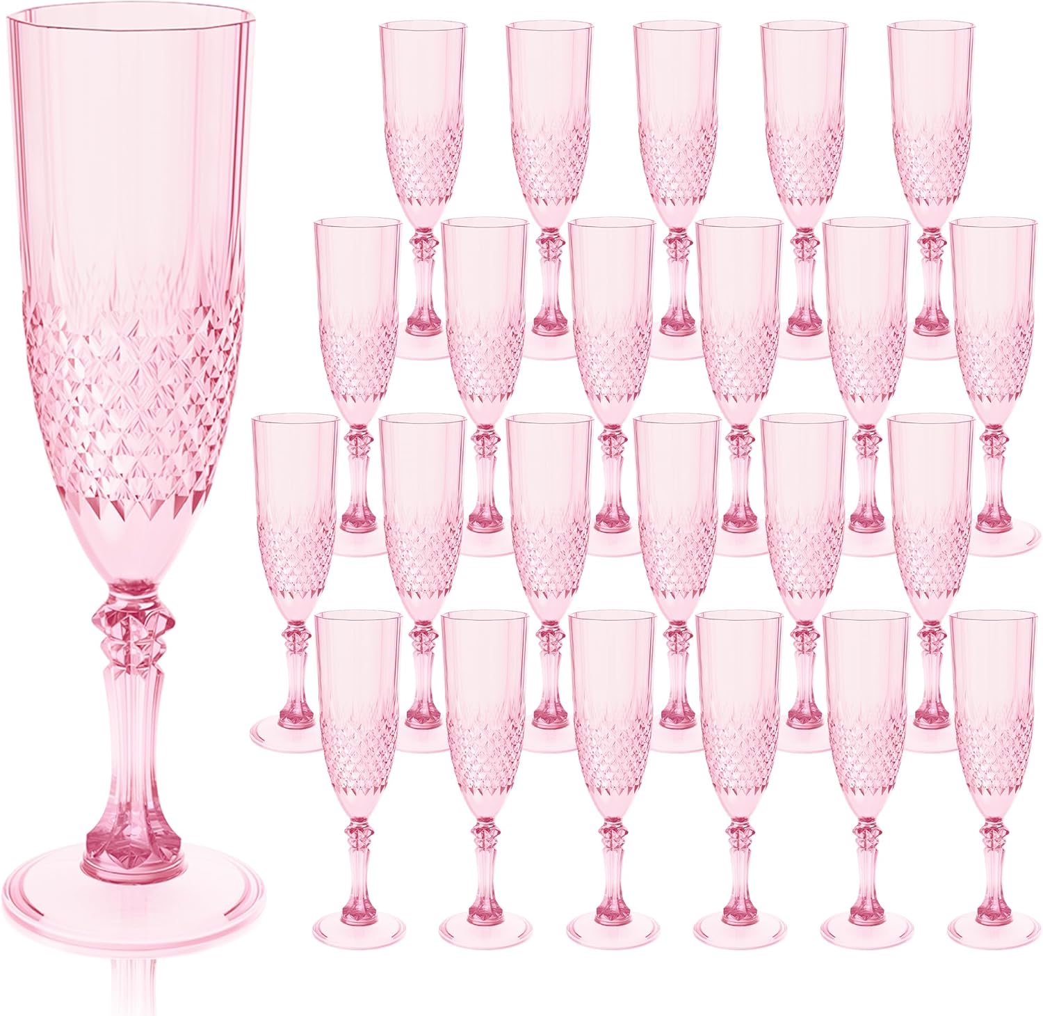 Plastic Champagne Flutes Set of 24 Pink Goblets for Events