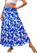 KIRUNDO High Waist Boho Floral Maxi Skirt - Flowy Pleated A Line
