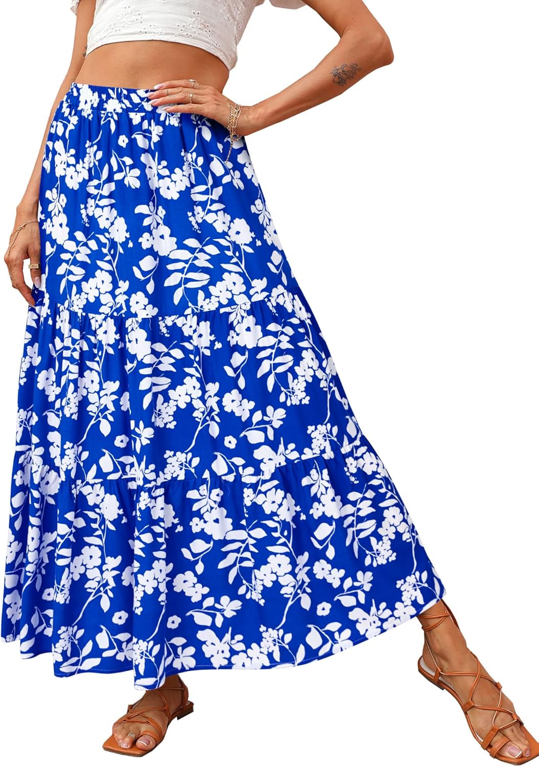 KIRUNDO Women's Boho Floral Maxi Skirt for Trendy Casual Wear