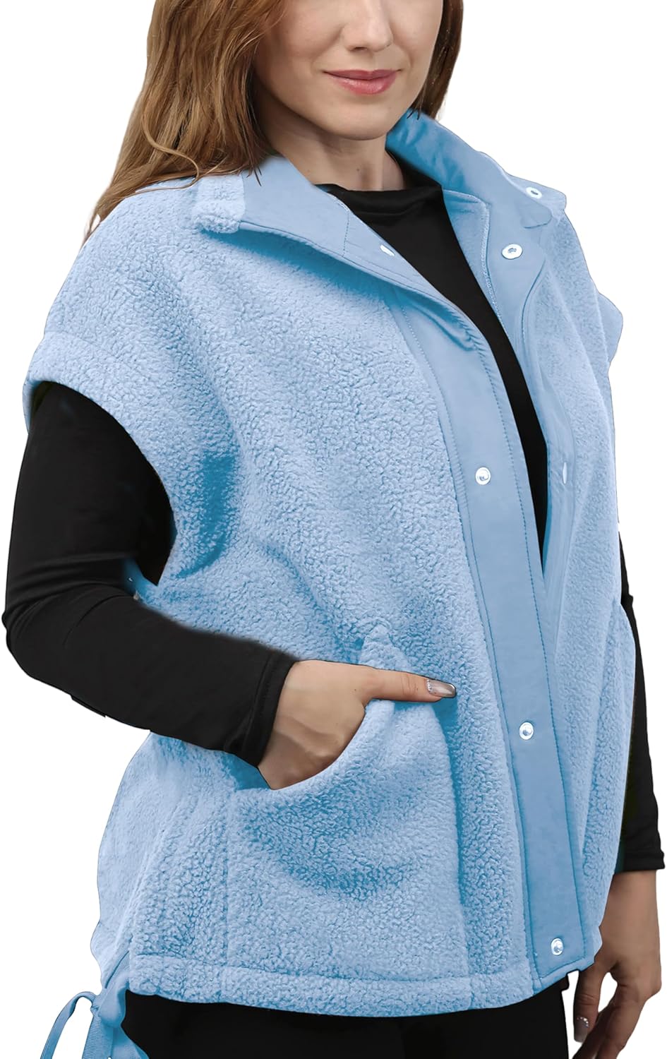 Womens Fuzzy Fleece Vest Trendy Warm Sleeveless Sherpa Jacket