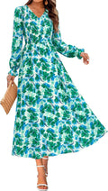 Floral Maxi Dress Long Sleeve Smocked V Neck - Flowy Boho Fall Dress