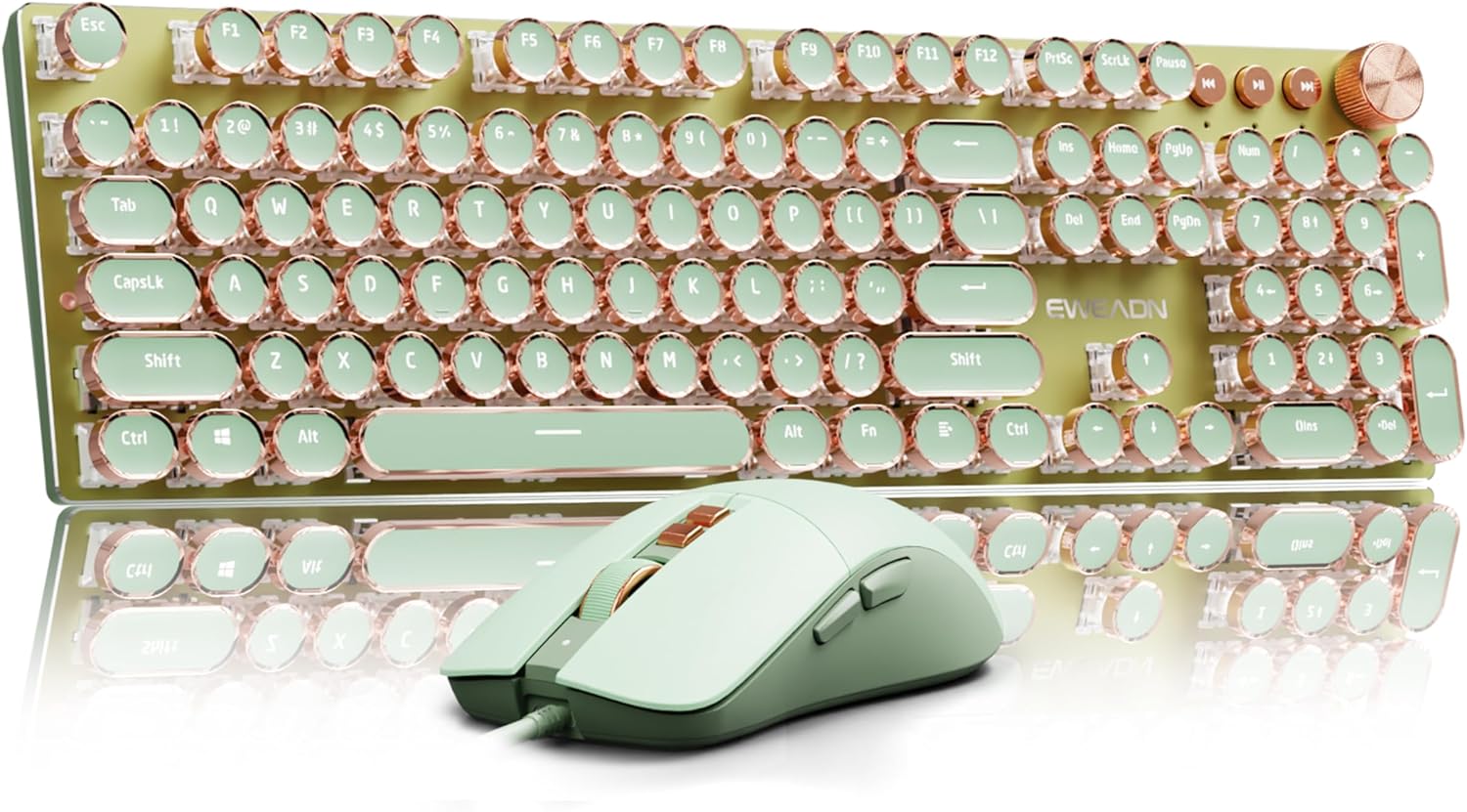 EWEADN Wired Typewriter Keyboard and Mouse Combo for Gaming