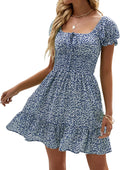 Heysolo Boho Floral Smocked Square Neck Mini Dress (Style 7119)