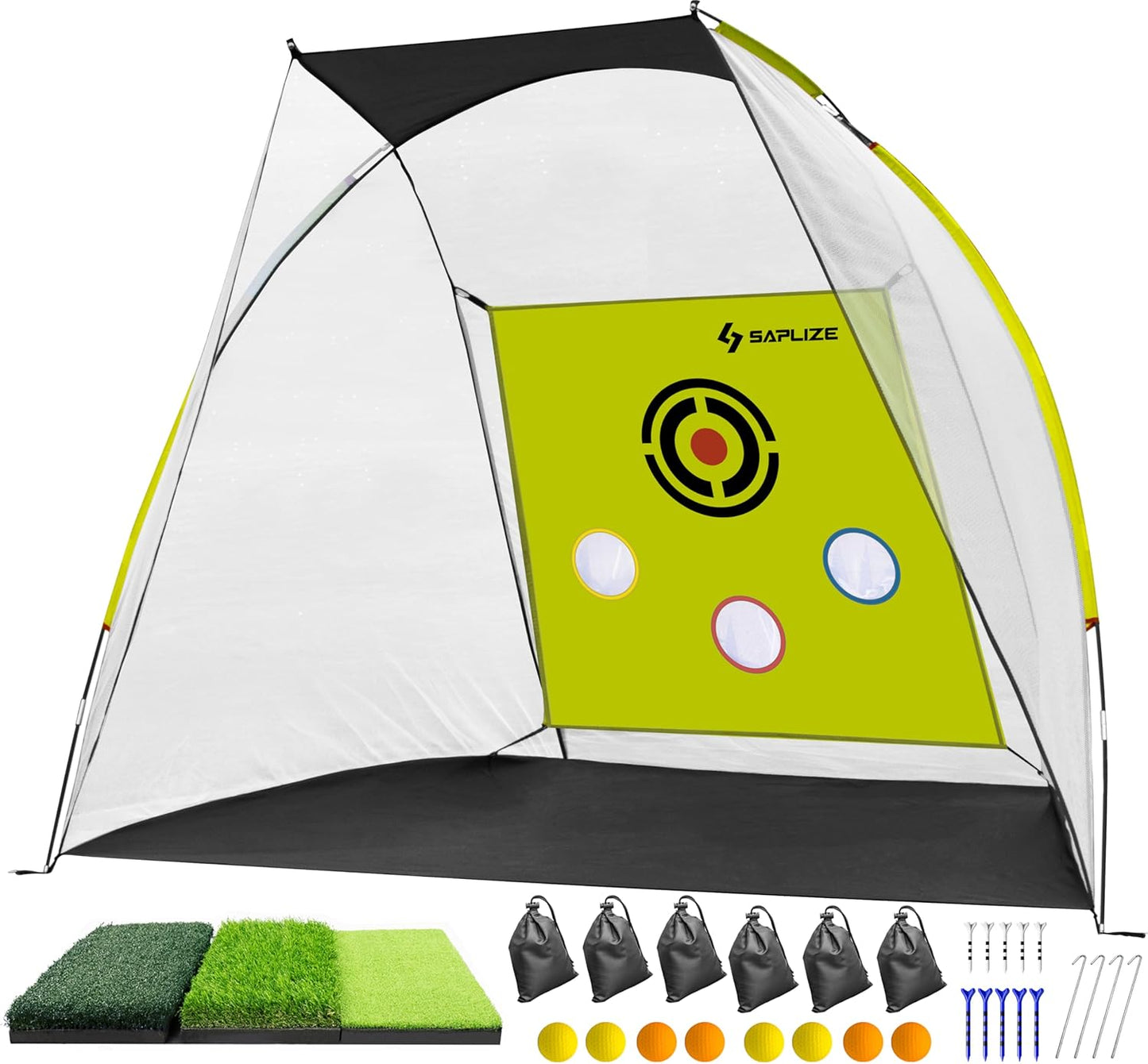 SAPLIZE Impact-Resistant Golf Net w/ Tri-Turf Mat - Improve Your Swing