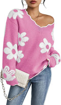 Pink Queen Women's Oversized V Neck Fuzzy Sweater - Cozy Chunky Knit