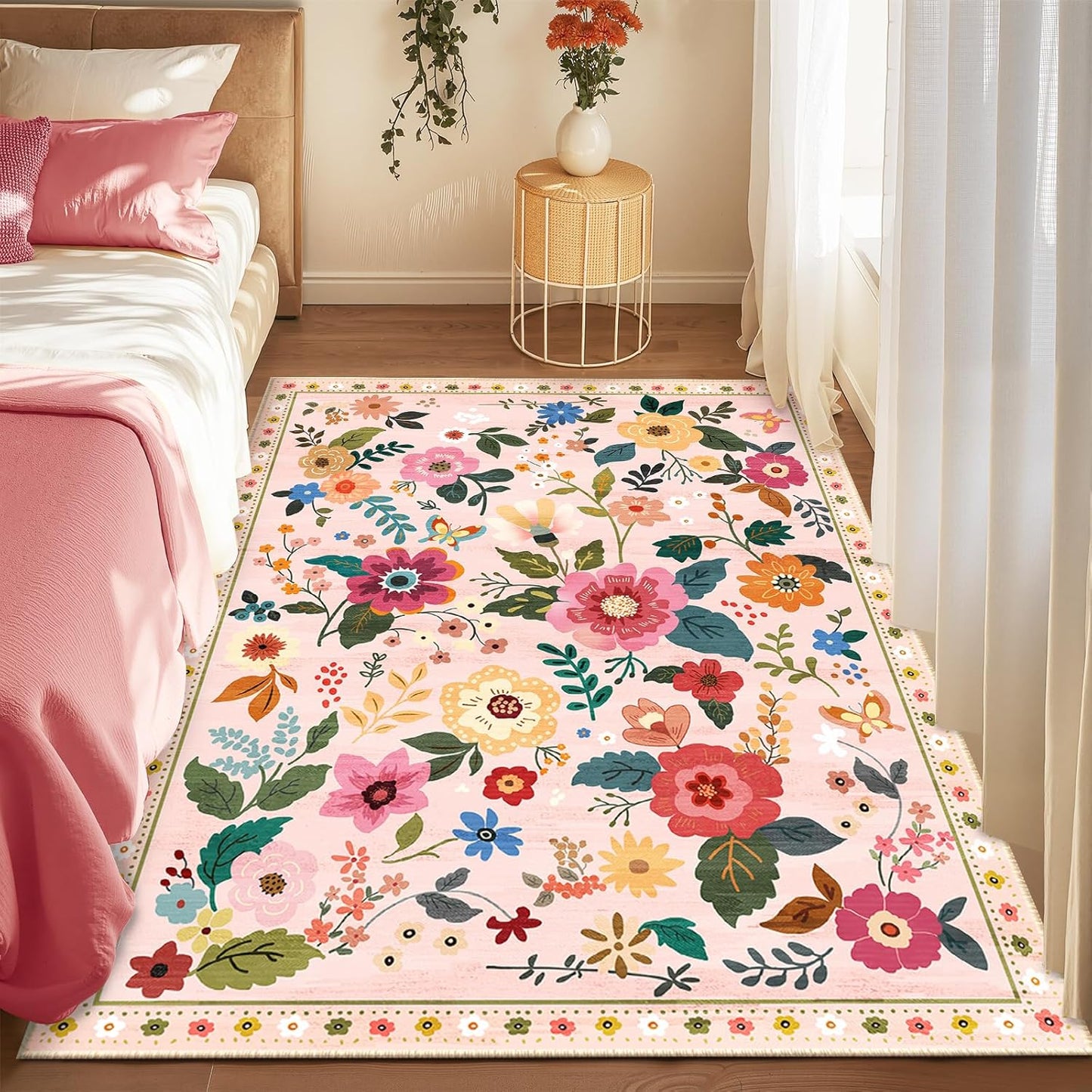 Floral 3x5 Area Rug Soft Print Boho Carpet Non Slip Doormat