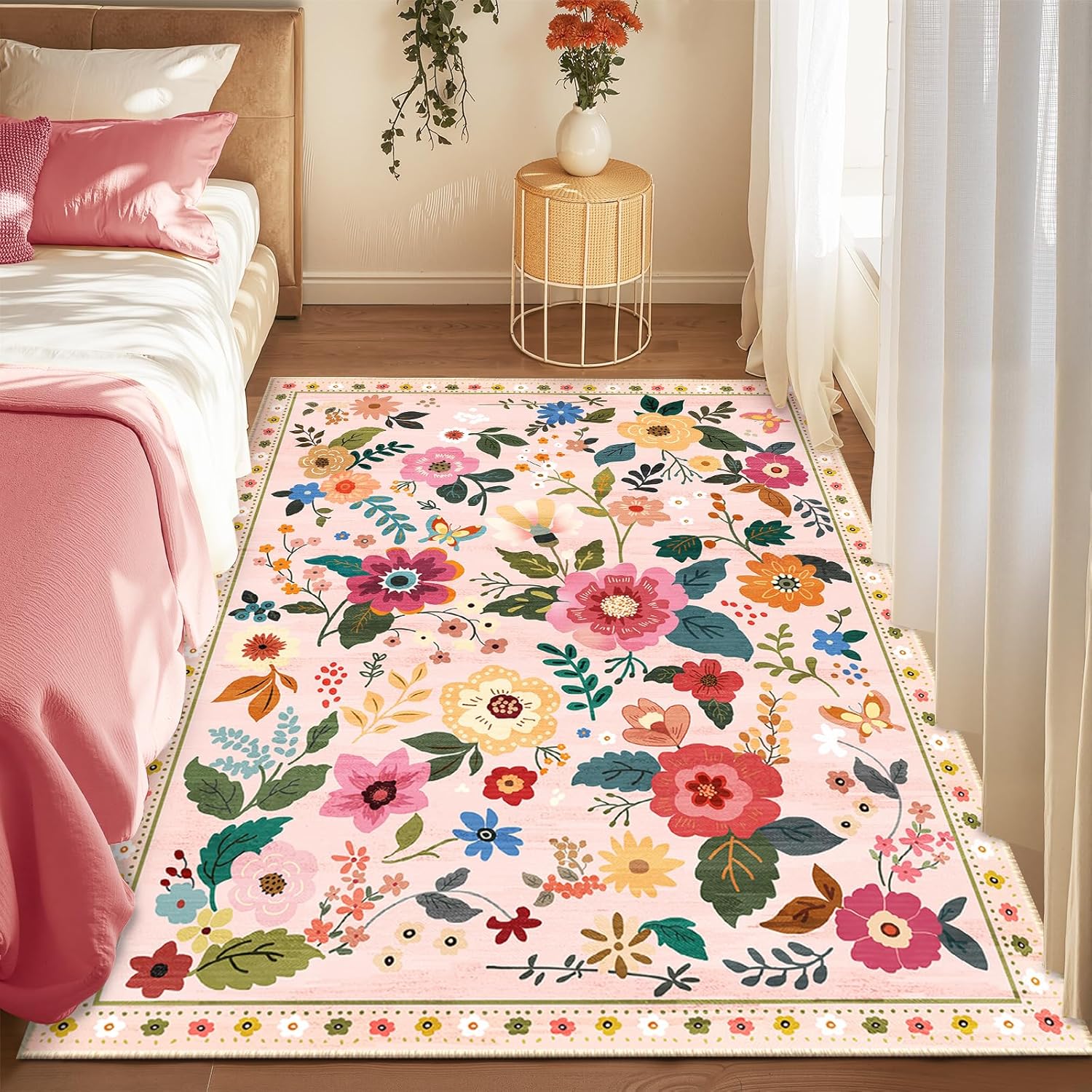 Floral 3x5 Area Rug Soft Print Boho Carpet Non Slip Doormat