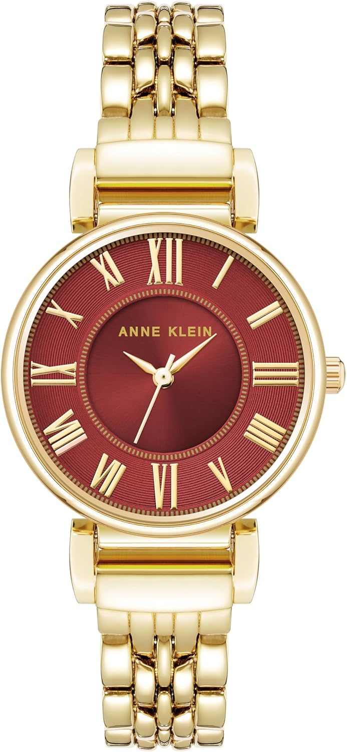 Anne Klein Women's Bracelet Watch with Red Sunray Dial and Gold-Tone