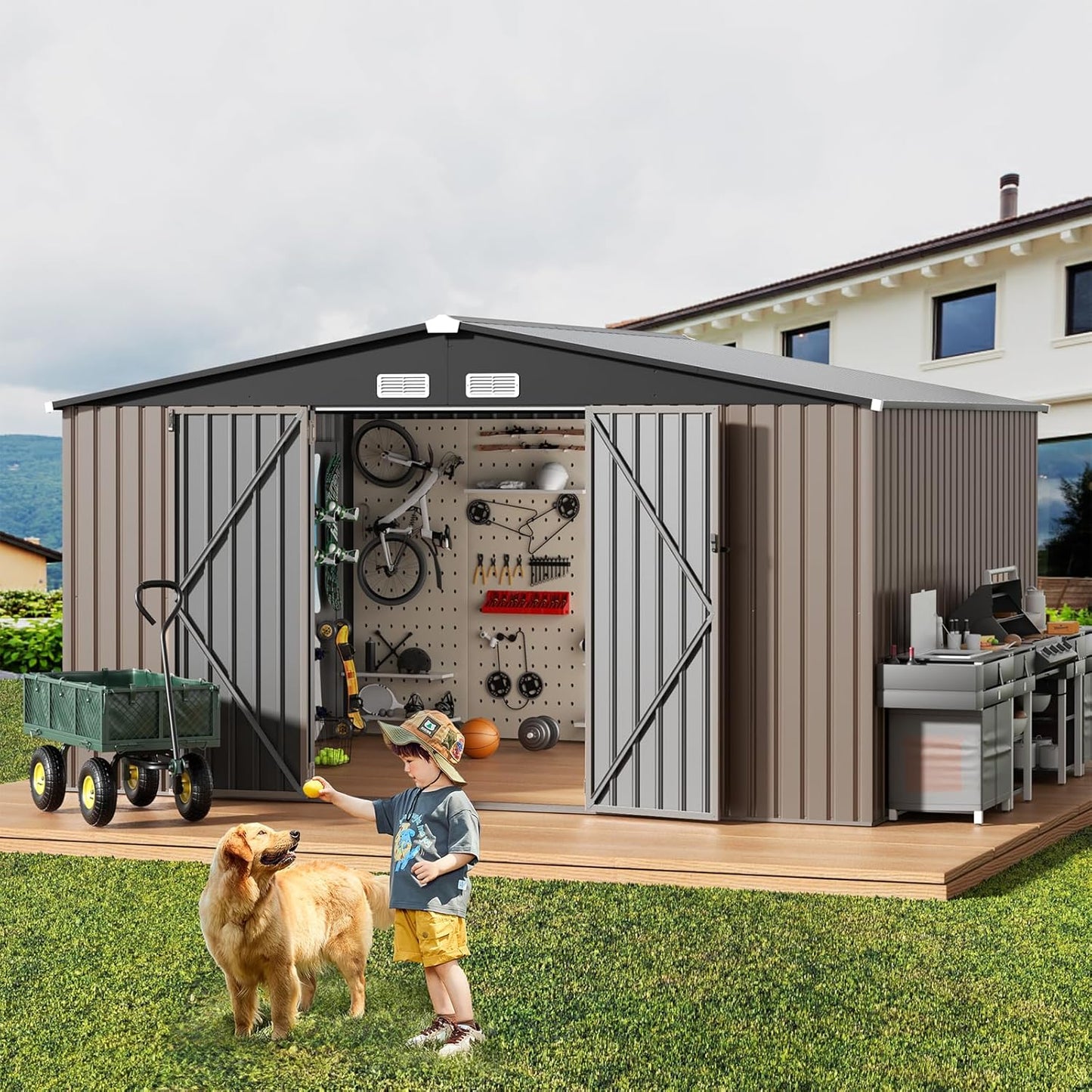 GVDV 10X12 FT Outdoor Storage Shed for Garden and Backyard