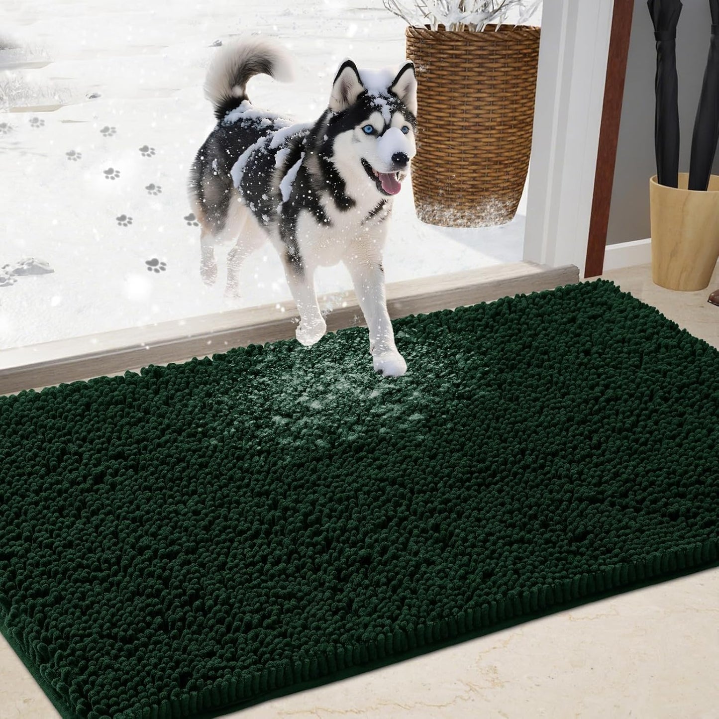 Chenille Absorbent Outdoor Doormat for Muddy Paws and Shoes