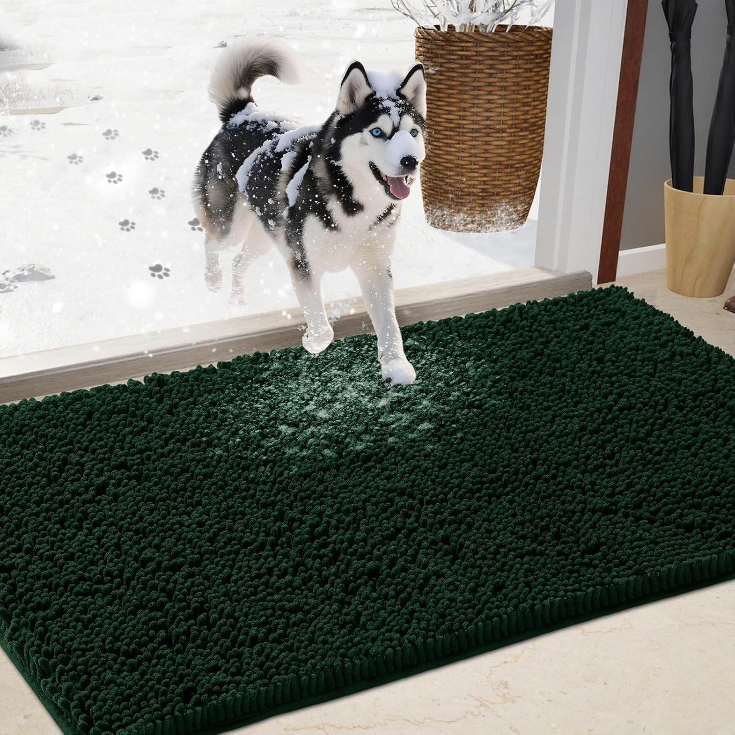 Chenille Absorbent Outdoor Doormat for Muddy Paws and Shoes