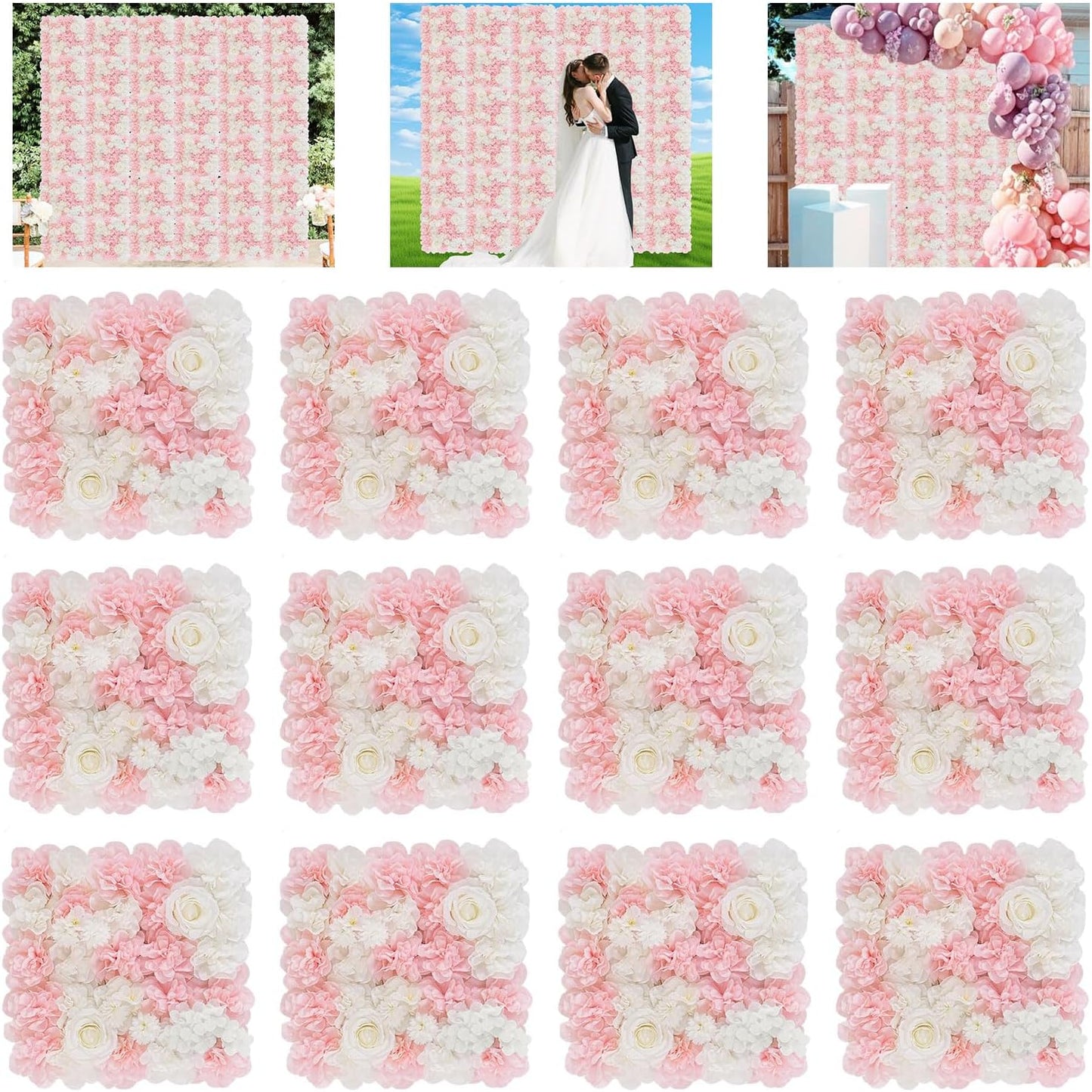 FUHSY Pink 12 Pack Wedding Rose Flower Backdrop for Events