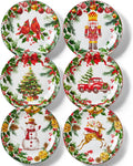 Christmas Salad Plates 8 in Ceramic Set of 6 - Festive Appetizer