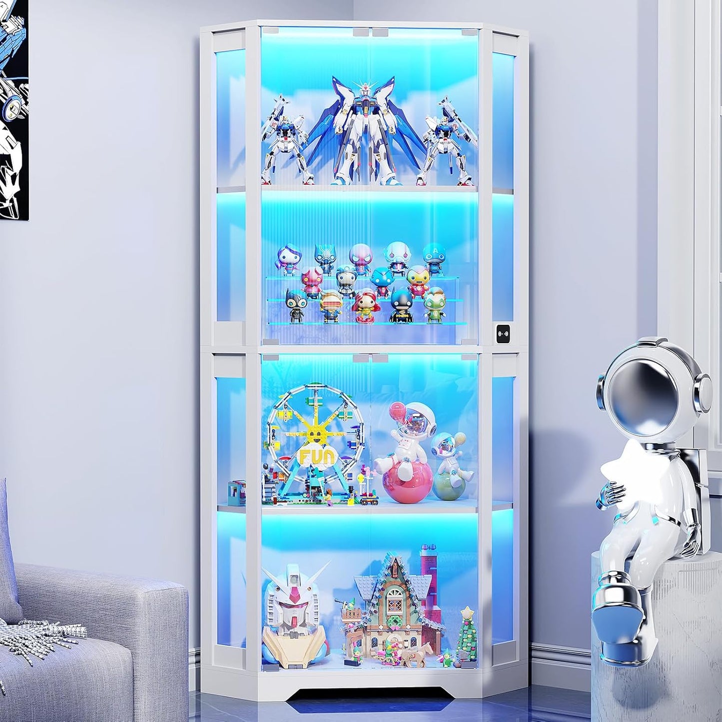 Corner Display Cabinet with Glass Doors for Collectibles and Books