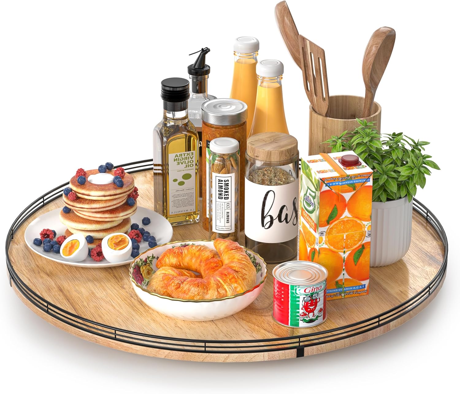 24in Lazy Susan Oak Wood Turntable Organizer for Home Decor
