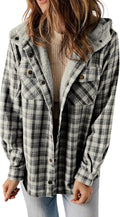 Dokotoo Womens Plaid Shacket Jacket Hooded Fleece Coat - Warm