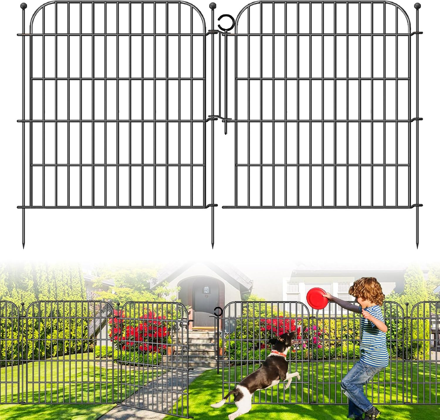 10 Panels Decorative Garden Fence with Gate for Outdoor Use