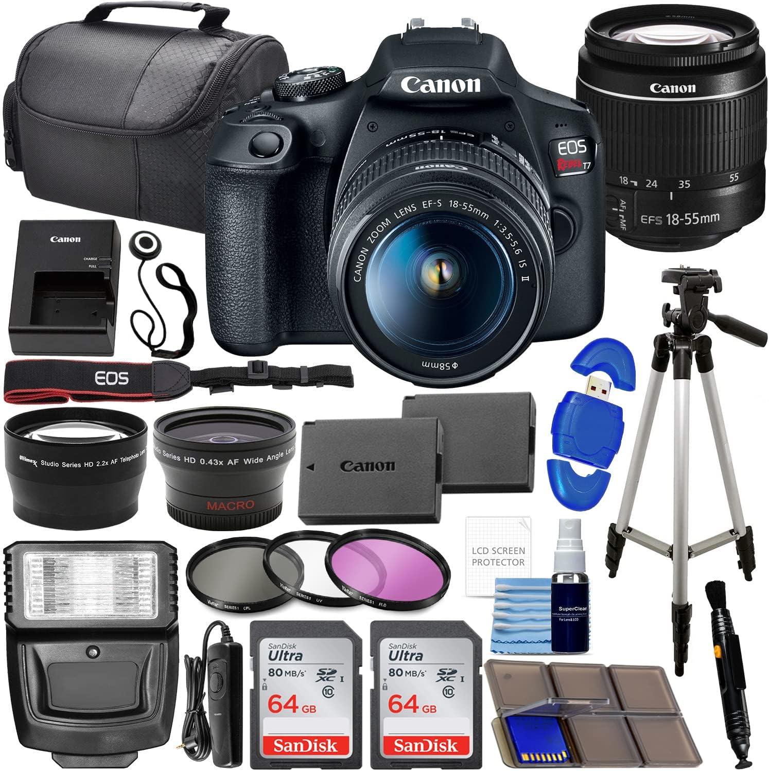 Canon EOS Rebel T7 DSLR Camera Bundle with Lenses and Accessories
