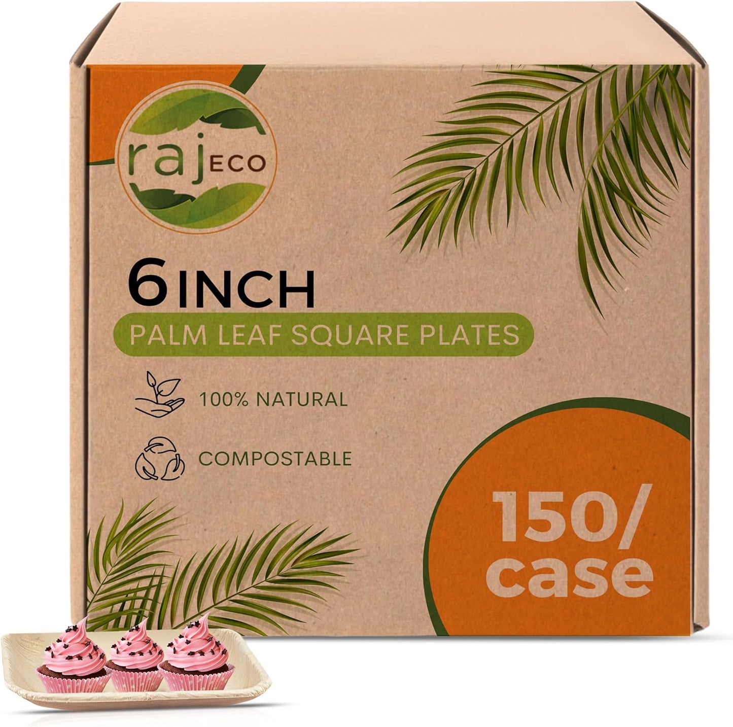 Raj Palm Leaf Plates Bulk 50-Pack Eco-Friendly Disposable Tableware