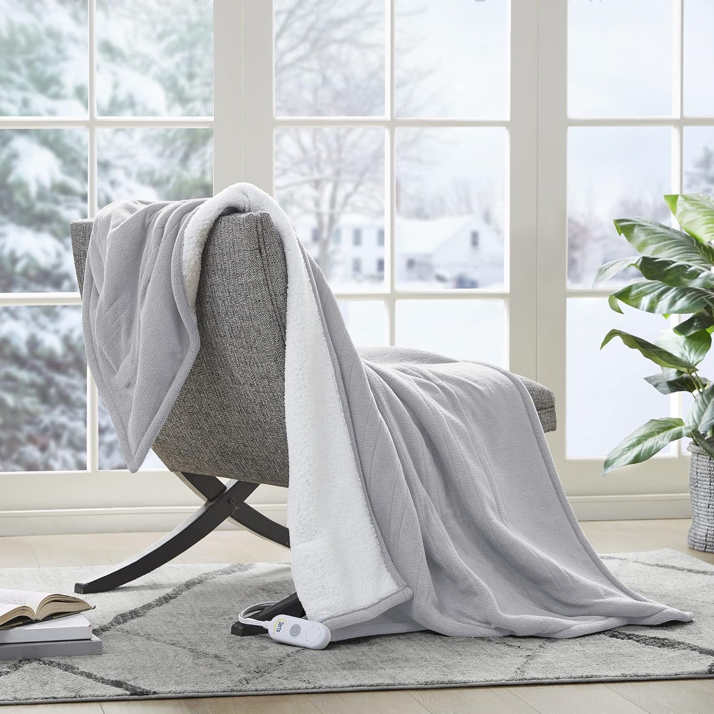 Serta Heated Throw Blanket - Cozy Reversible Fleece Sherpa