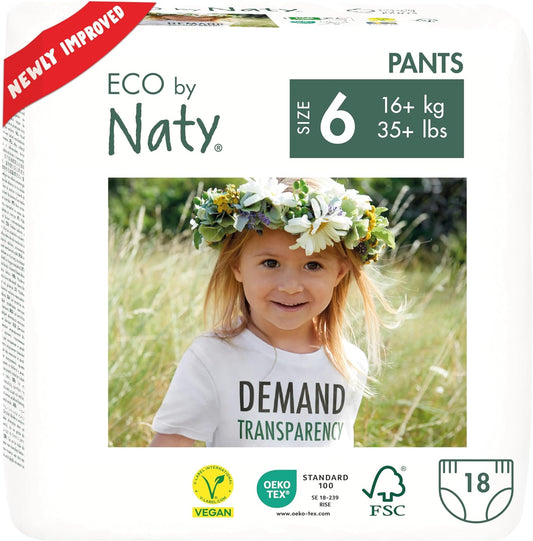 Chemical-Free Eco Pull Ups - Hypoallergenic Training Pants for Boys and Girls, Size 6 (35+ lbs)